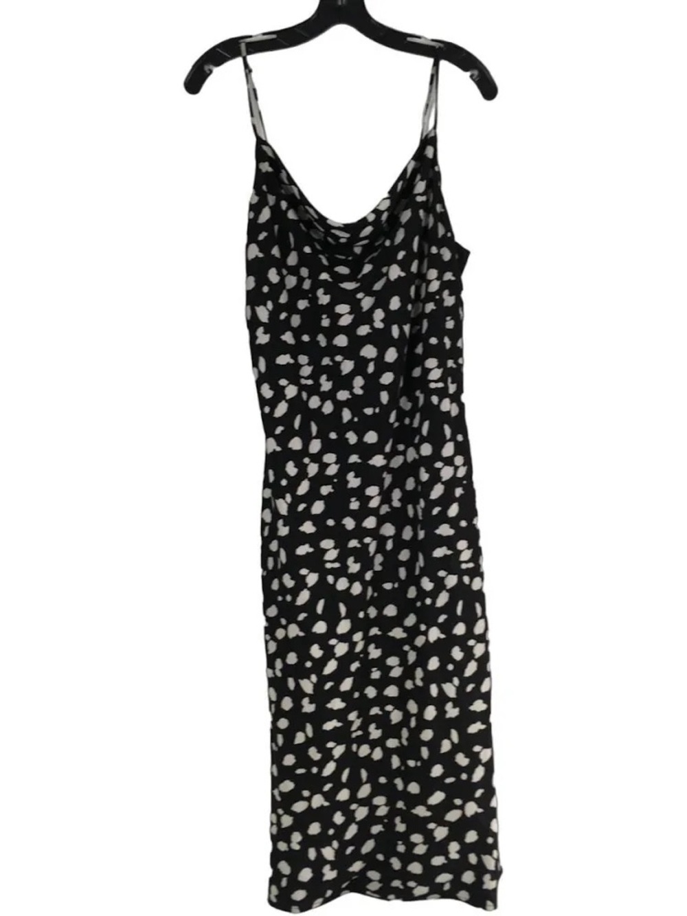 Black and White Spotted Cowl Neck Midi Slip Dress - Women's